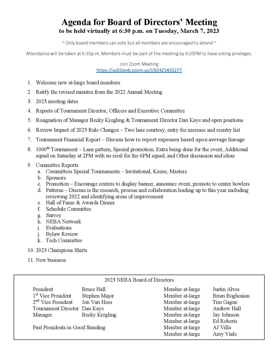 Join the Zoom Board Meeting Tuesday, March 7 at 6:30PM