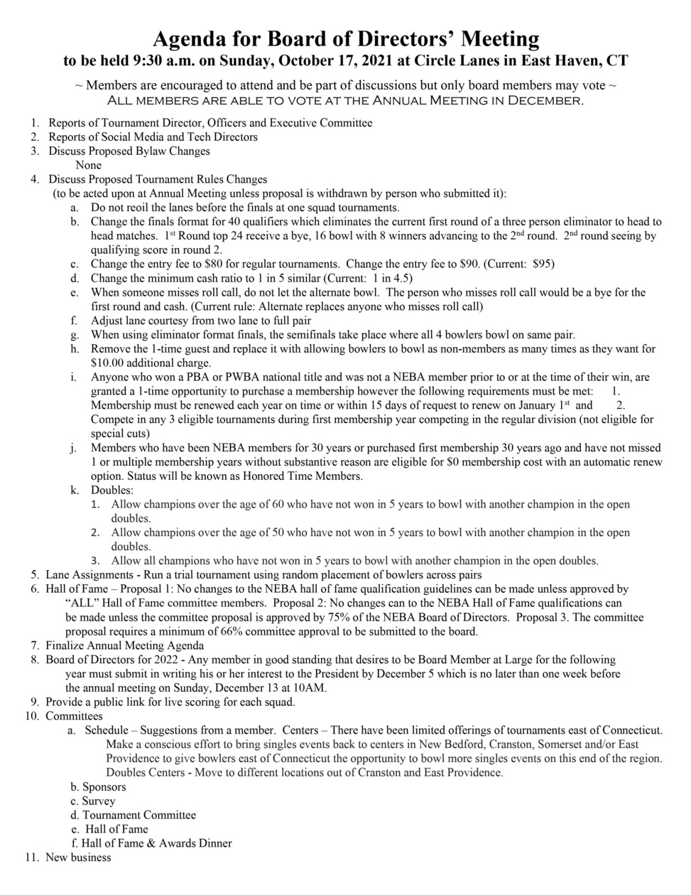 Agenda for October Meeting