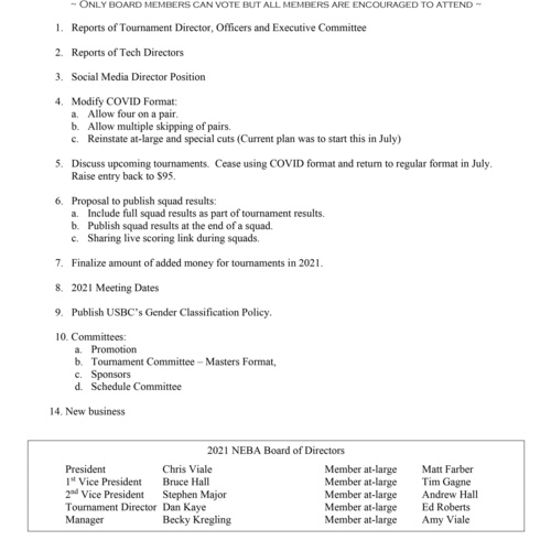 Board Meeting Sunday, April 18