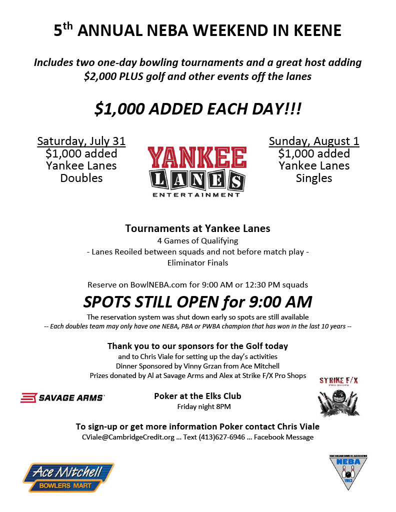 Spots Open for this Weekend at Yankee Lanes